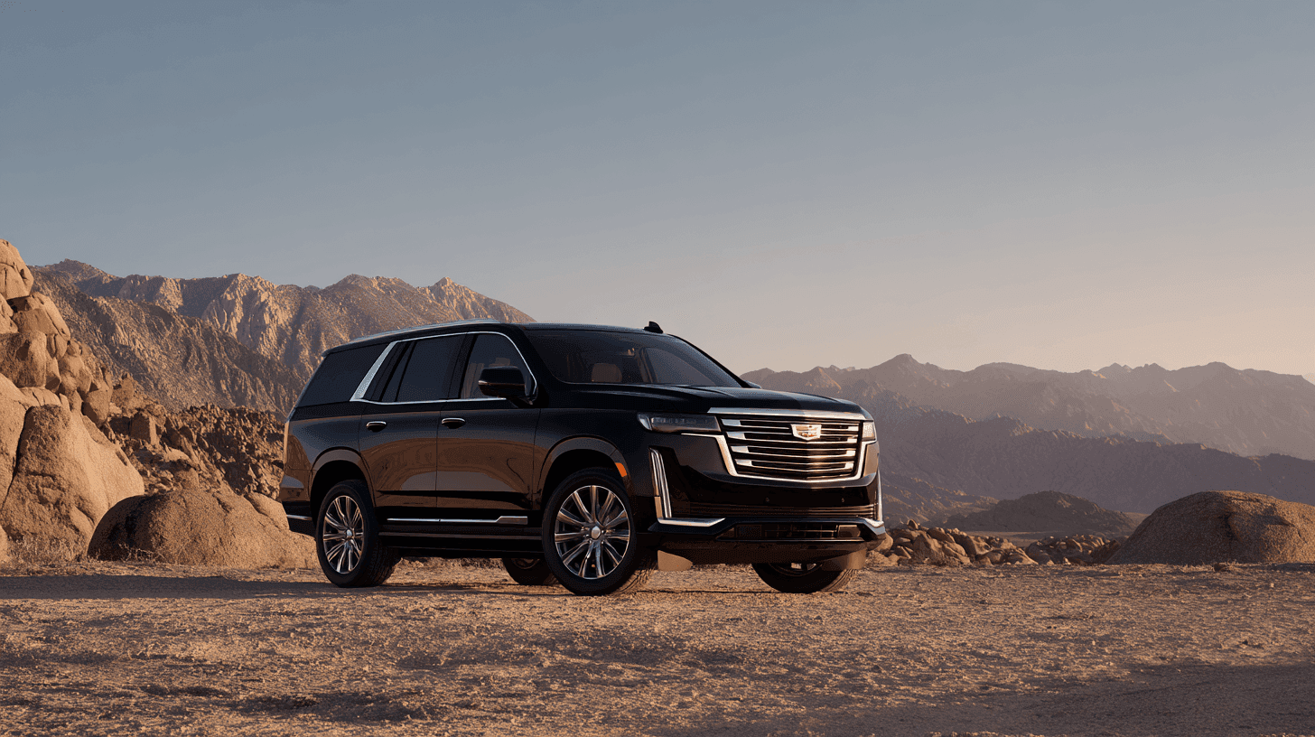 A black SUV parked in the desert
