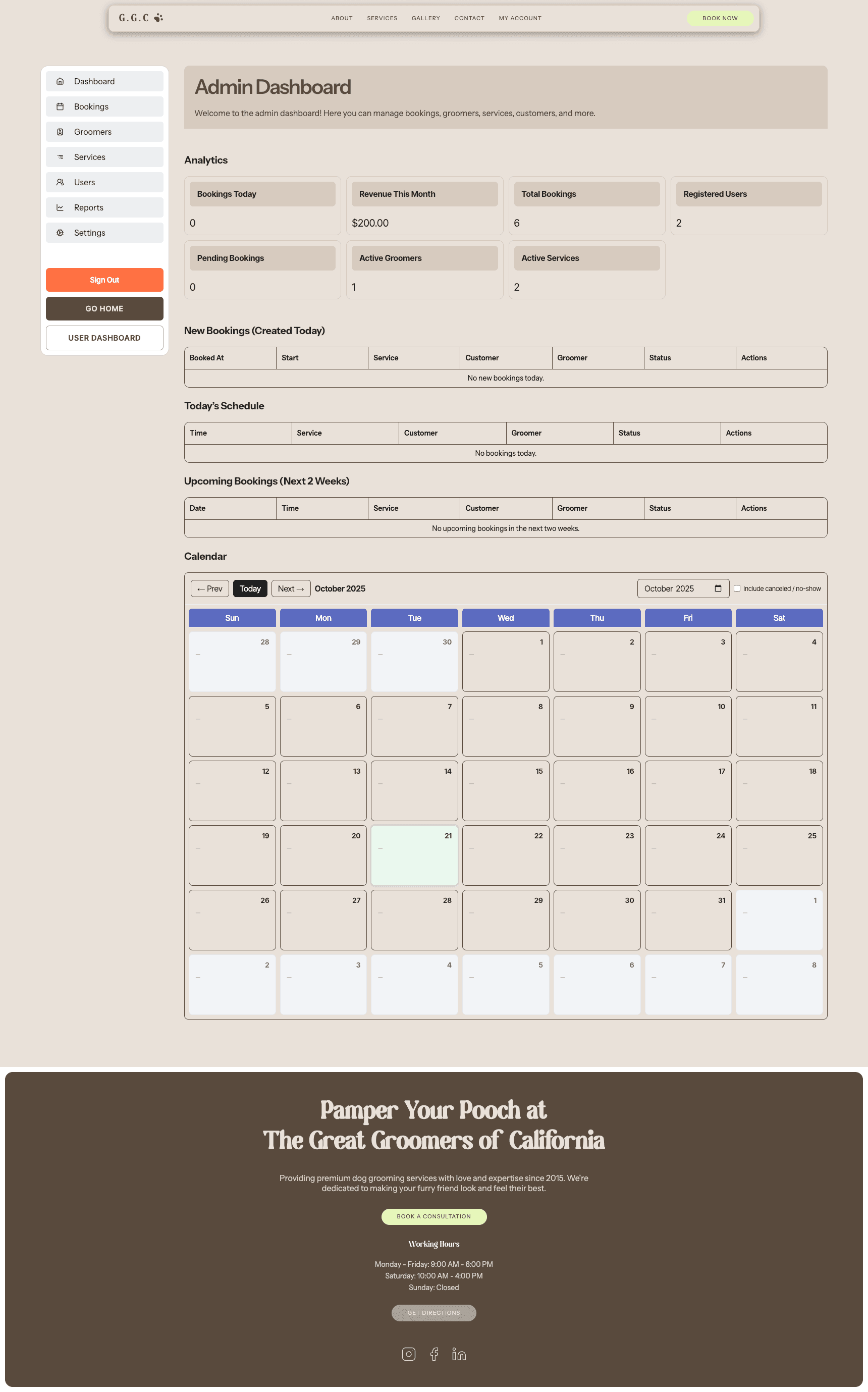 Great Groomers of California – Admin Dashboard