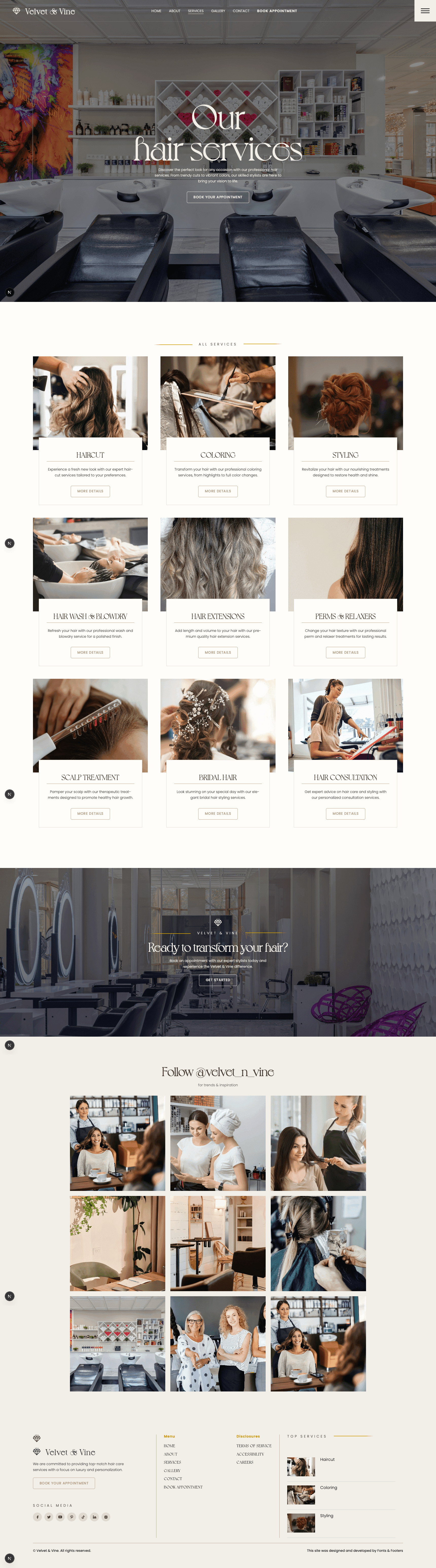 Velvet & Vine – Services Page