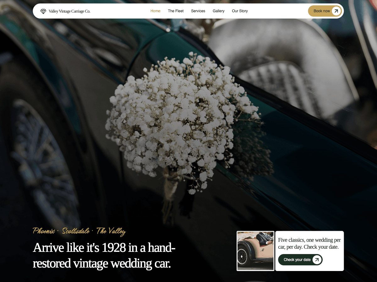 The Valley Vintage Carriage Co. home page design