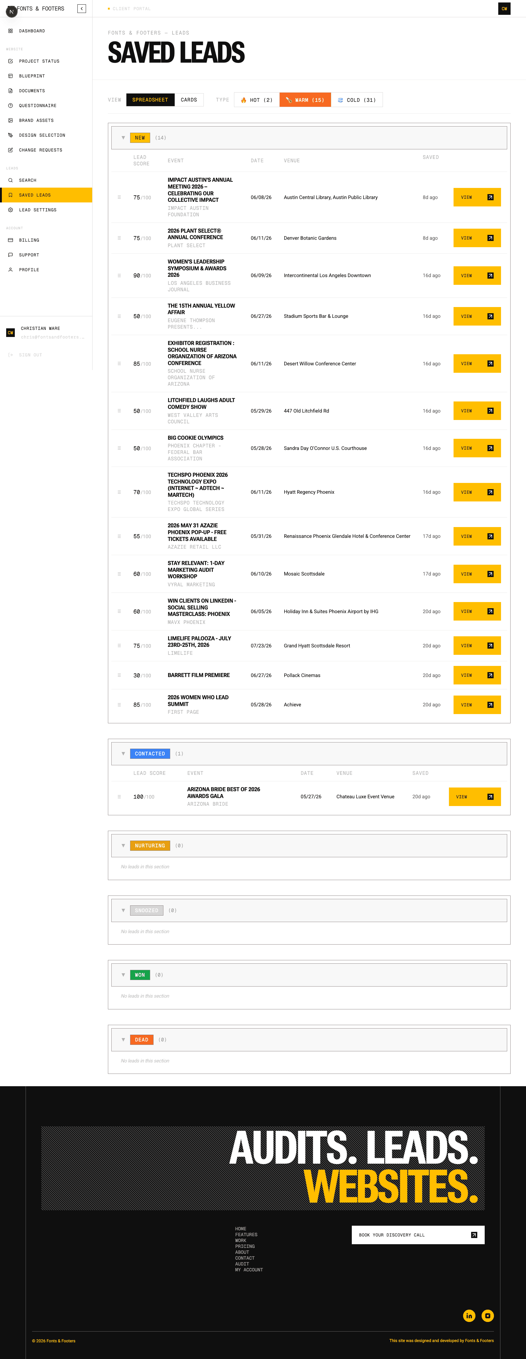 Saved Leads Page Saved Leads Page